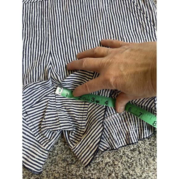 Trina Turk Rockin Ruffle Blue White Striped Shorts Size 2 Side Zip 4” Inseam - Picture 7 of 10